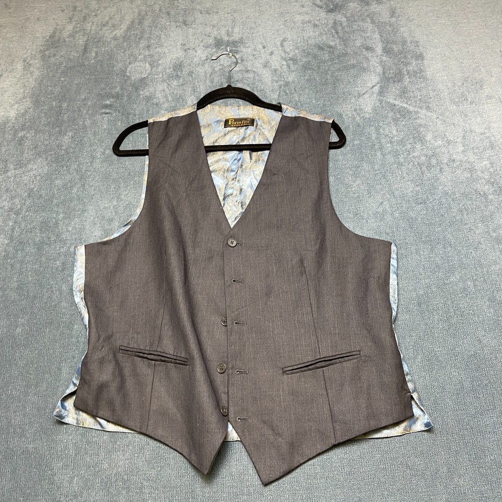 Porto Filo Extra Fine Suit Vest Mens 44R Brown Single Breasted V Neck Formal